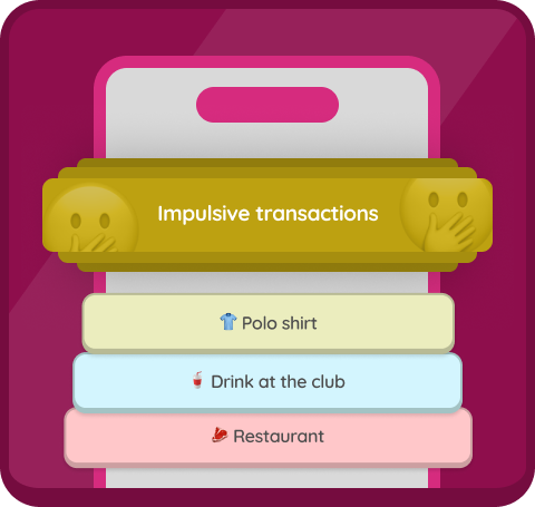 Finance app screen. Illustration showing a review of impulsive expenses.