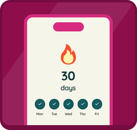 Finance app screen. Illustration showing an in-app streak.